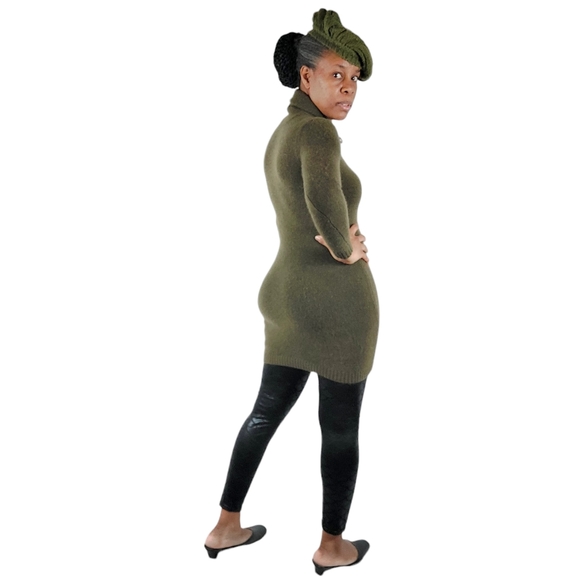 Ralph Lauren Olive Green Wool-Cashmere Knit Toggle Shawl Collar Mini Dre… - Picture 3 of 16